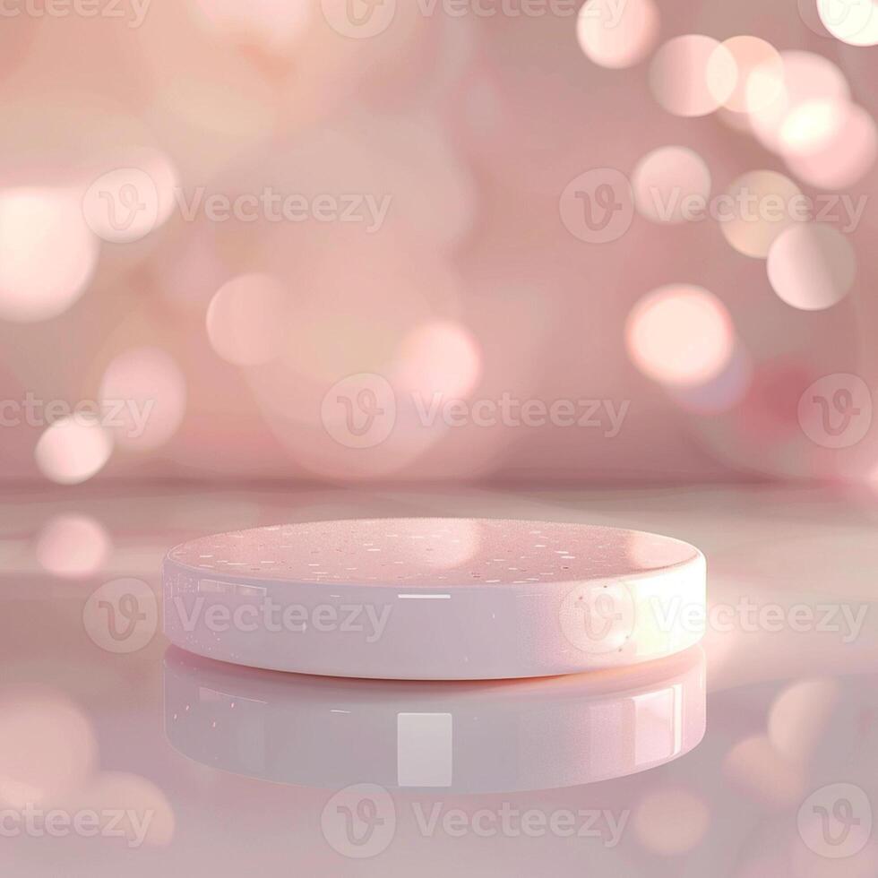 A white round object on a table with a pink background photo