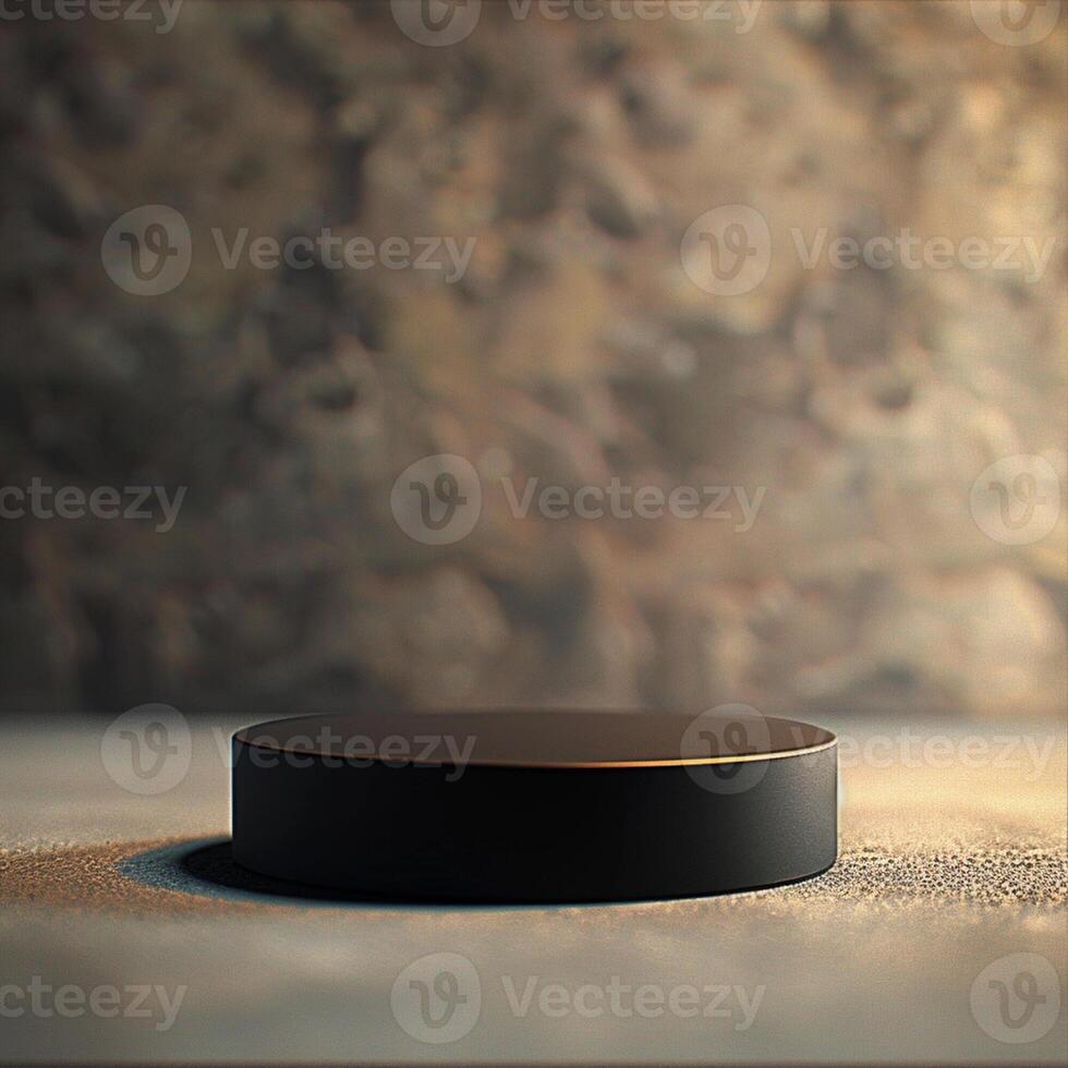 A black round object on a concrete floor photo