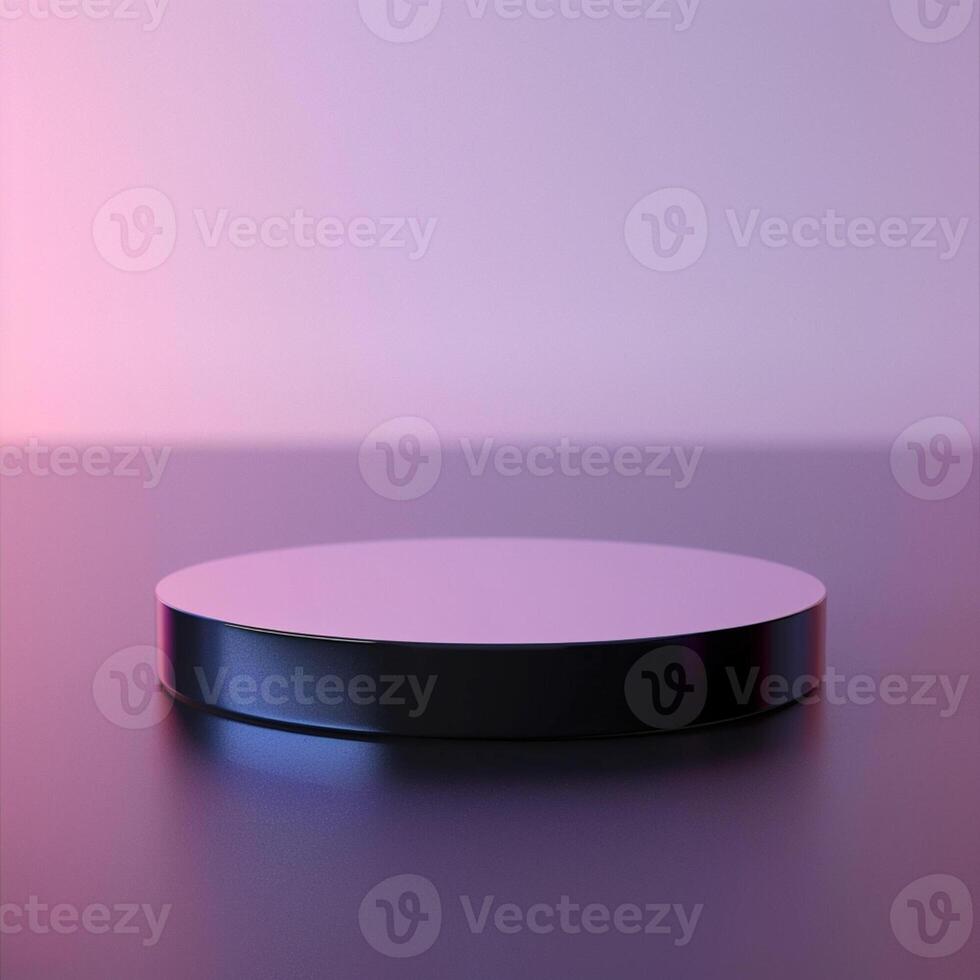 A black round table with a pink background photo