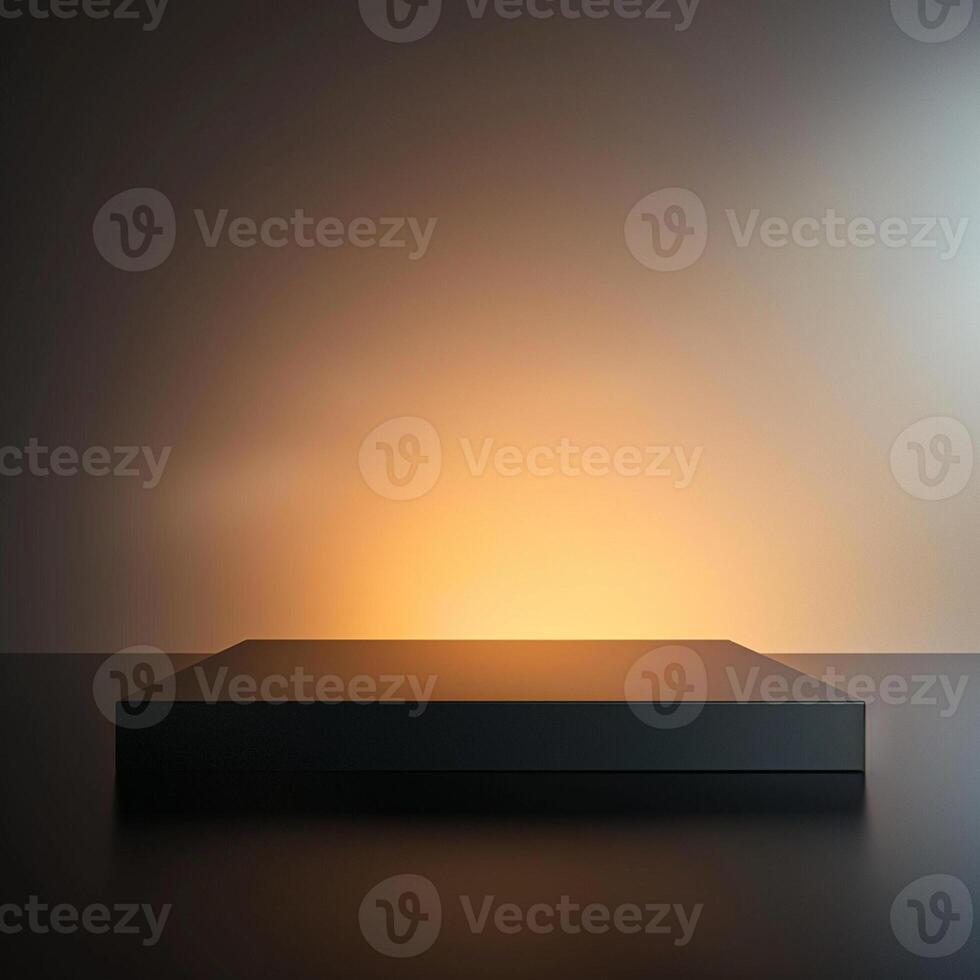 An empty black table with a light shining on it photo