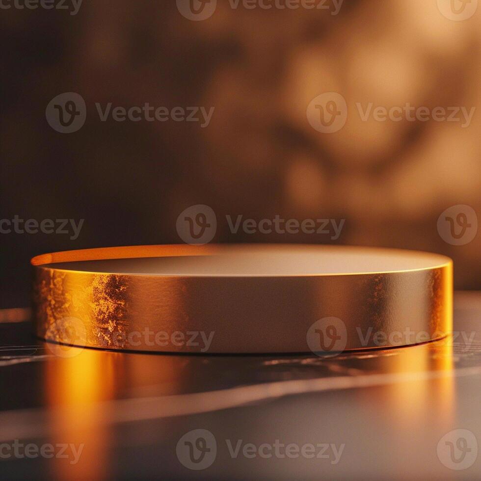 A golden round table with a black background photo