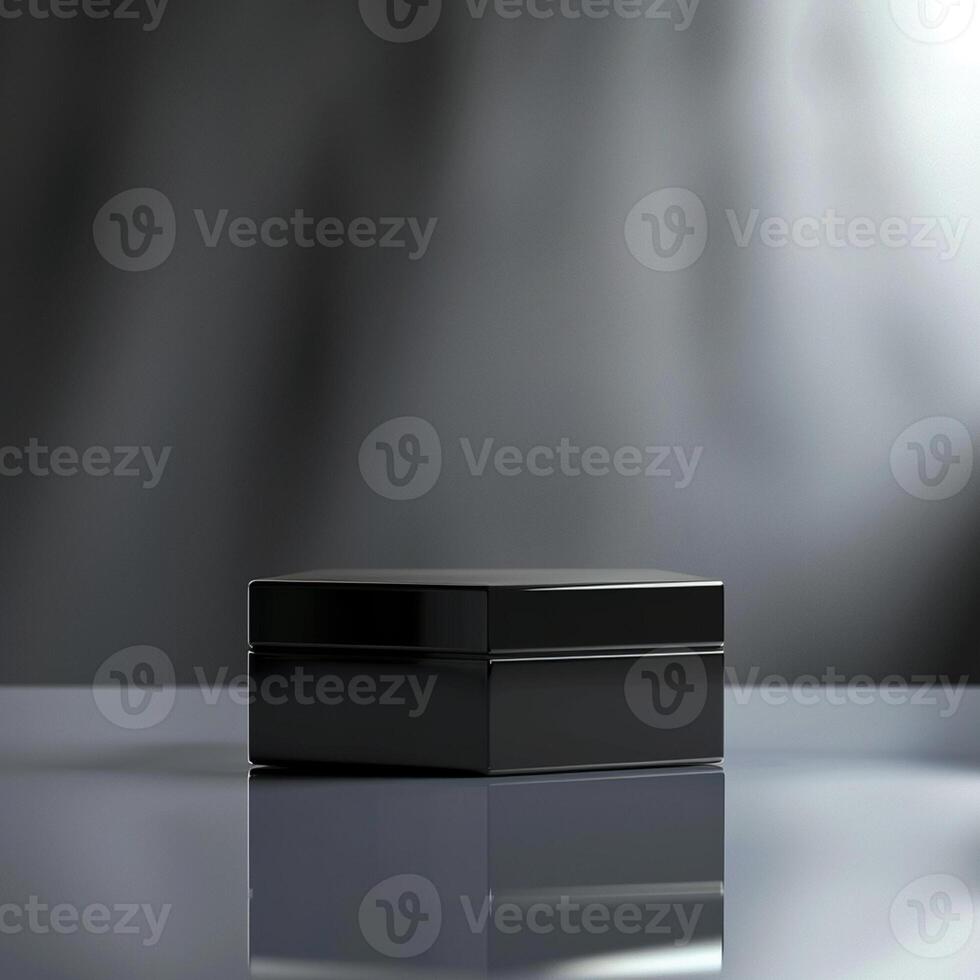 Black box on a table with a reflection photo
