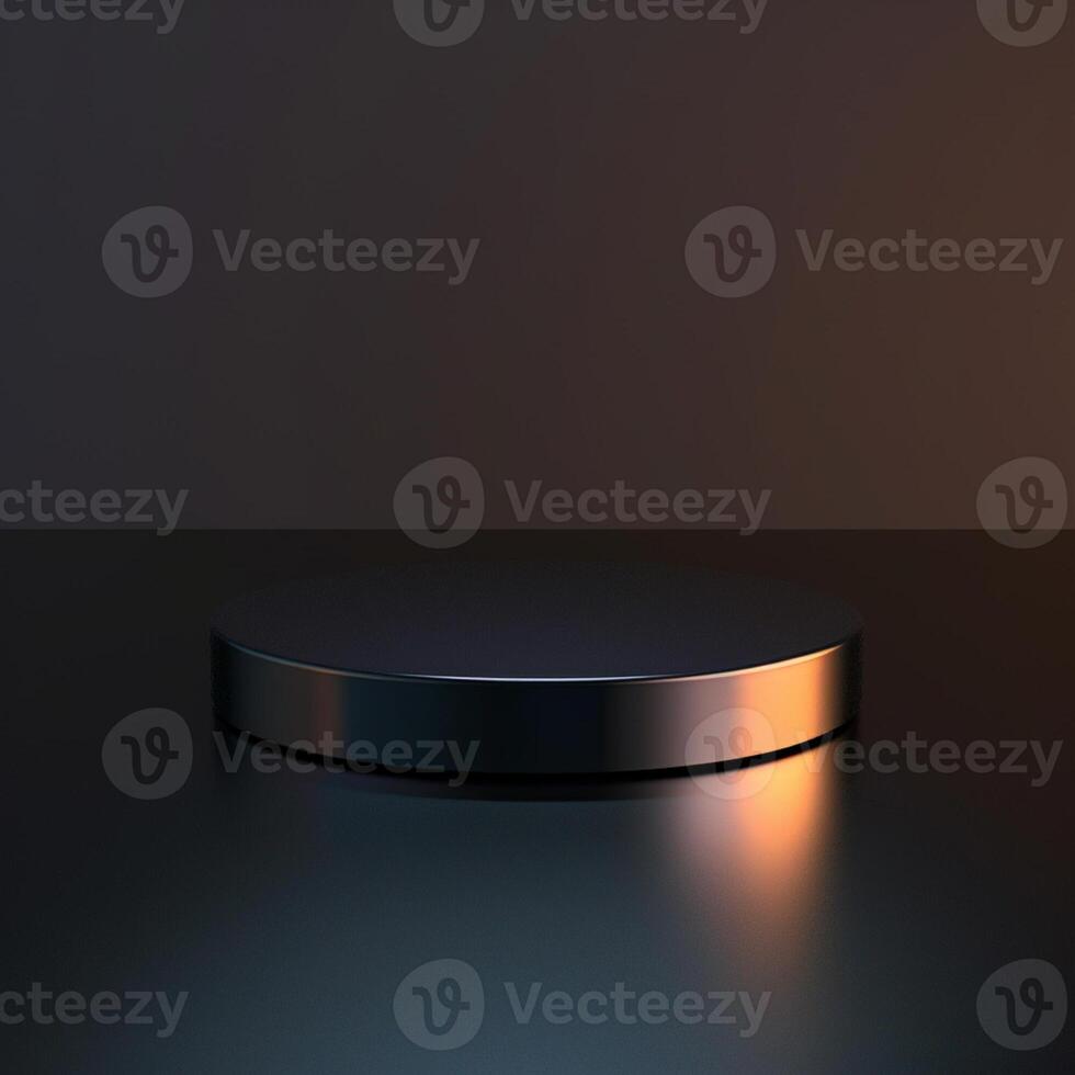 An empty black round table on a table with a light photo