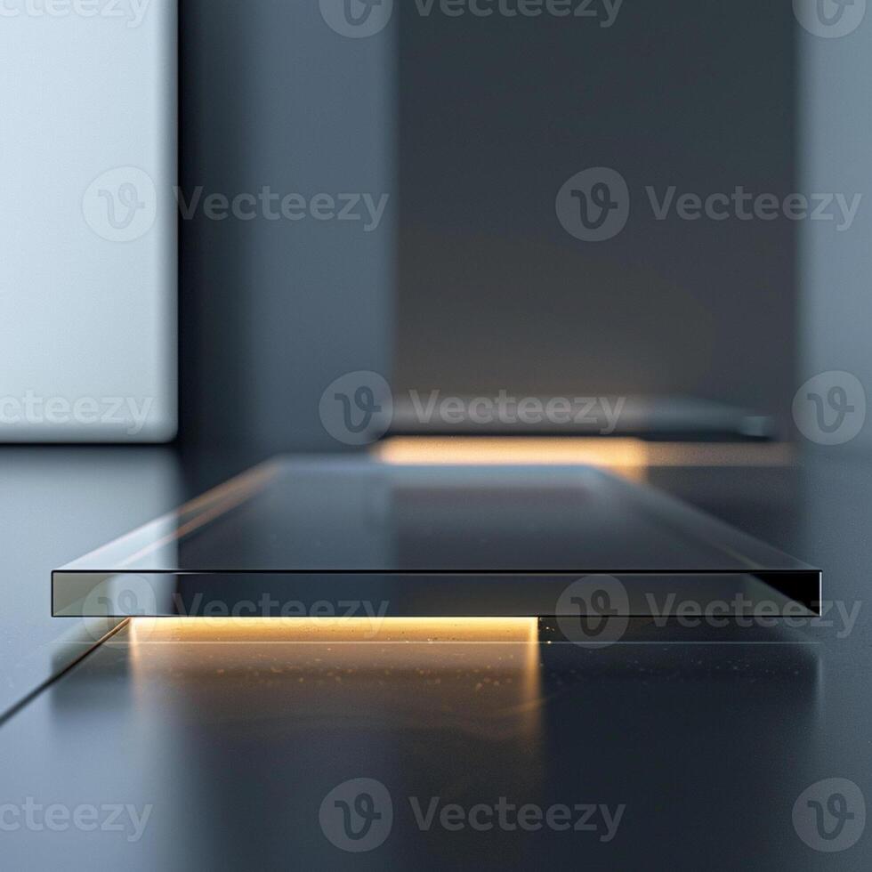 A glass table with a light on it photo