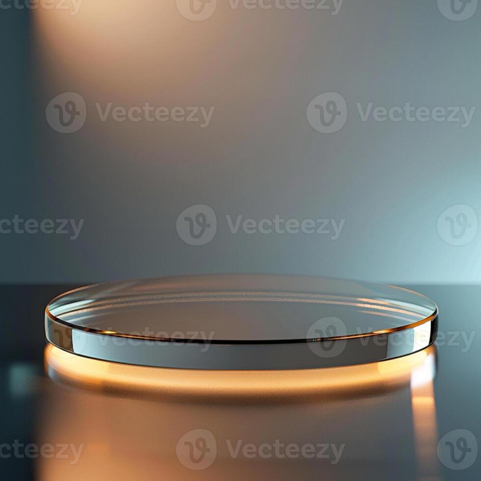 A glass plate on a table with a light shining on it photo