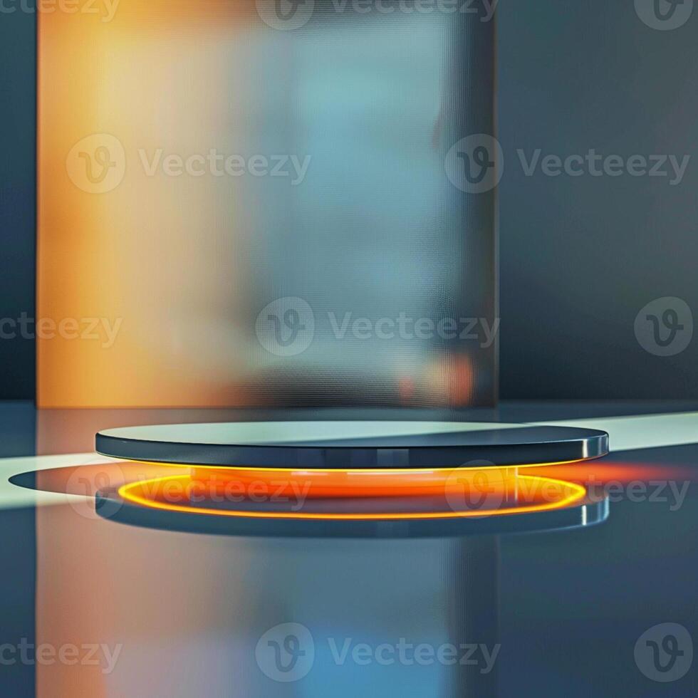 A glass table with an orange light on it photo