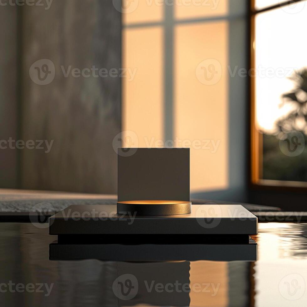 A square object on a table in front of a window photo