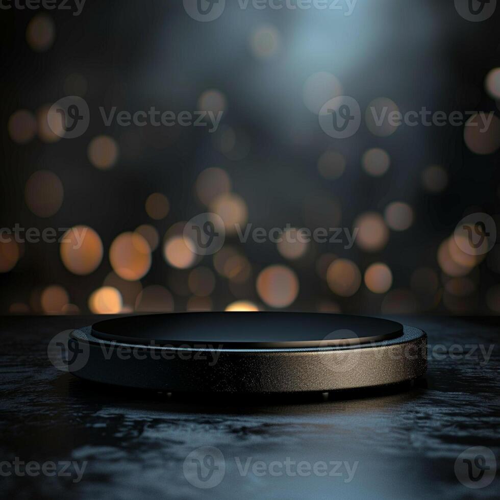 A black table with a light on it photo