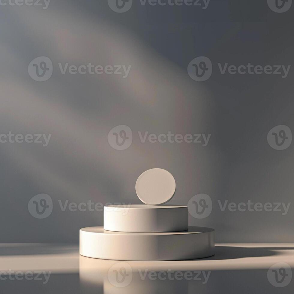 A white pedestal with a round object on top photo