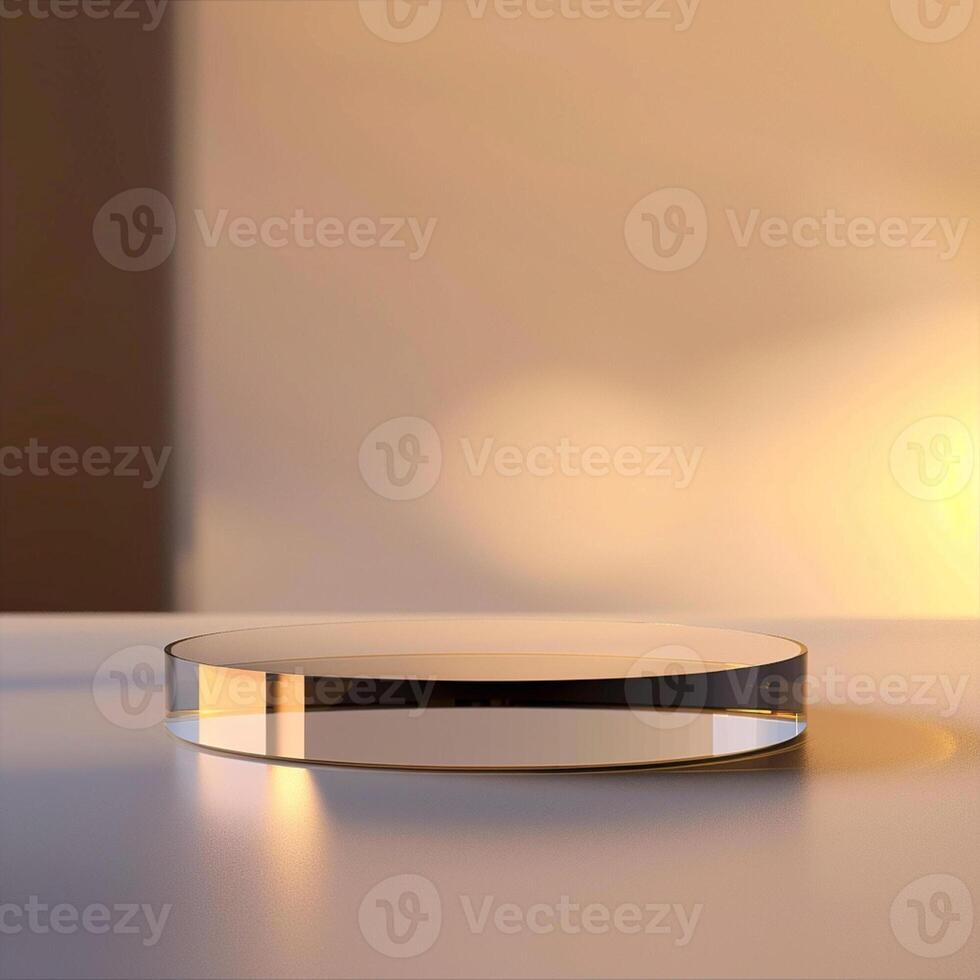 A glass plate on a table with a light shining on it photo