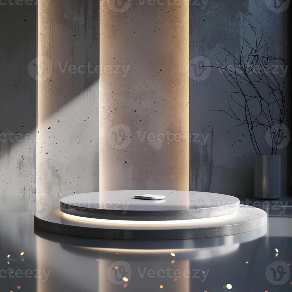 A round table in a room with a light shining on it photo