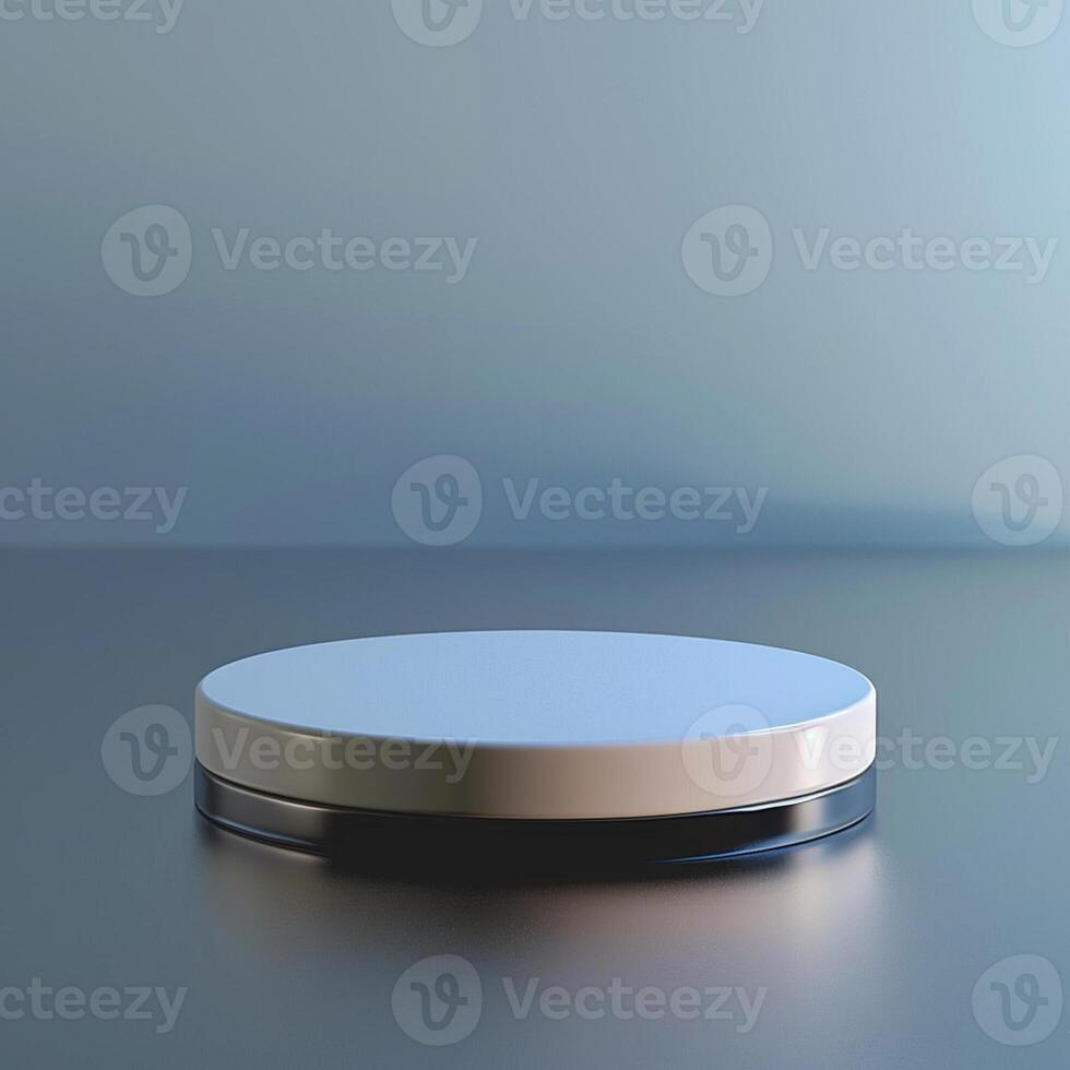 A white round object on a table with a blue background photo