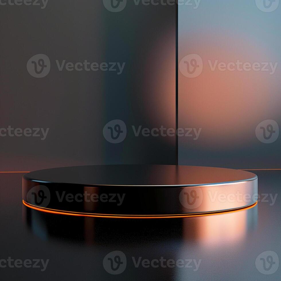 A black round table with a light on it photo