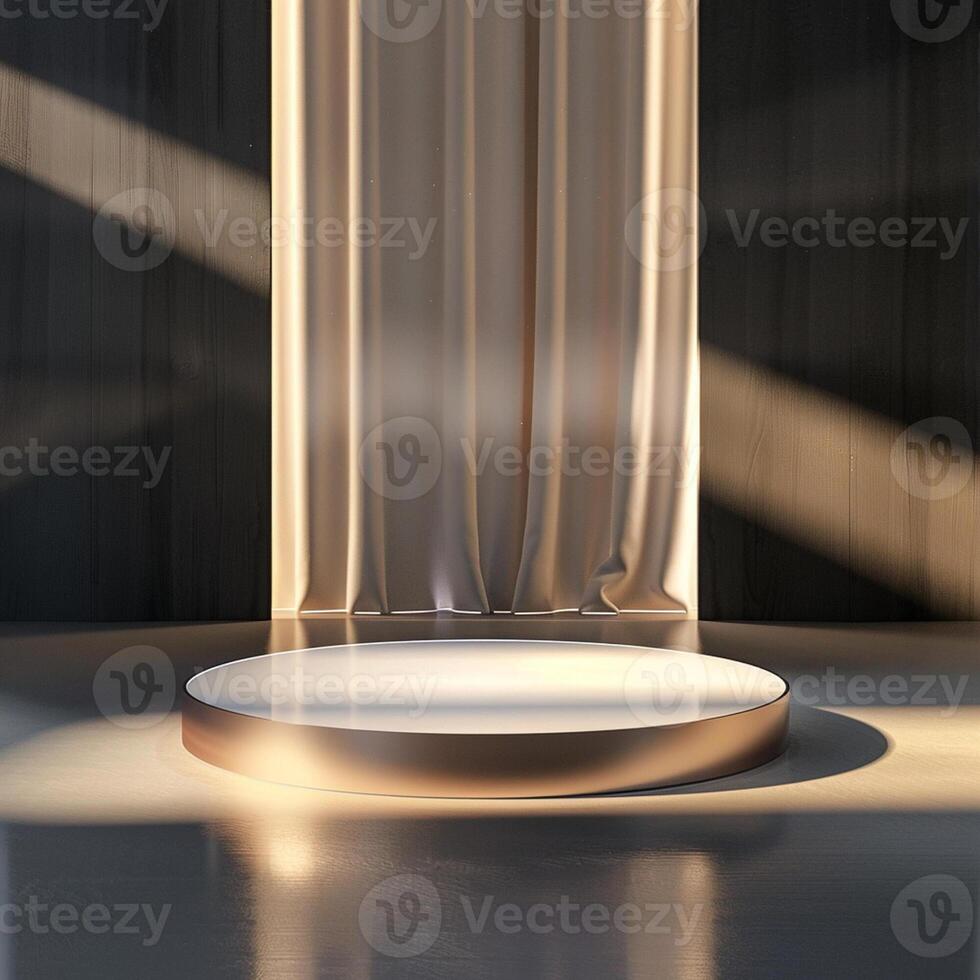 An empty stage with a curtain and spotlight photo
