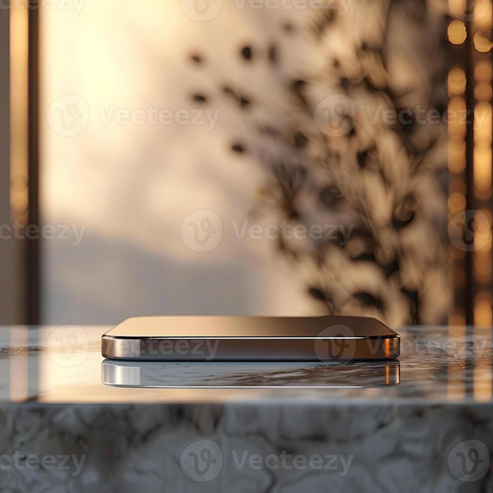 A small electronic device sitting on a marble counter photo