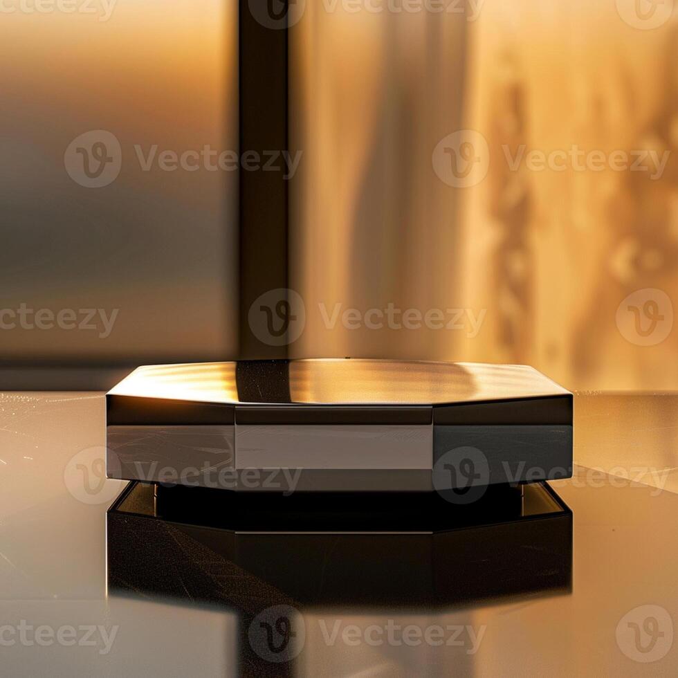 A black and silver object sitting on a table photo