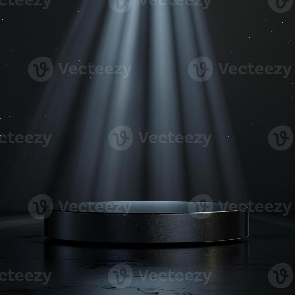 An empty podium with lights shining down from above photo