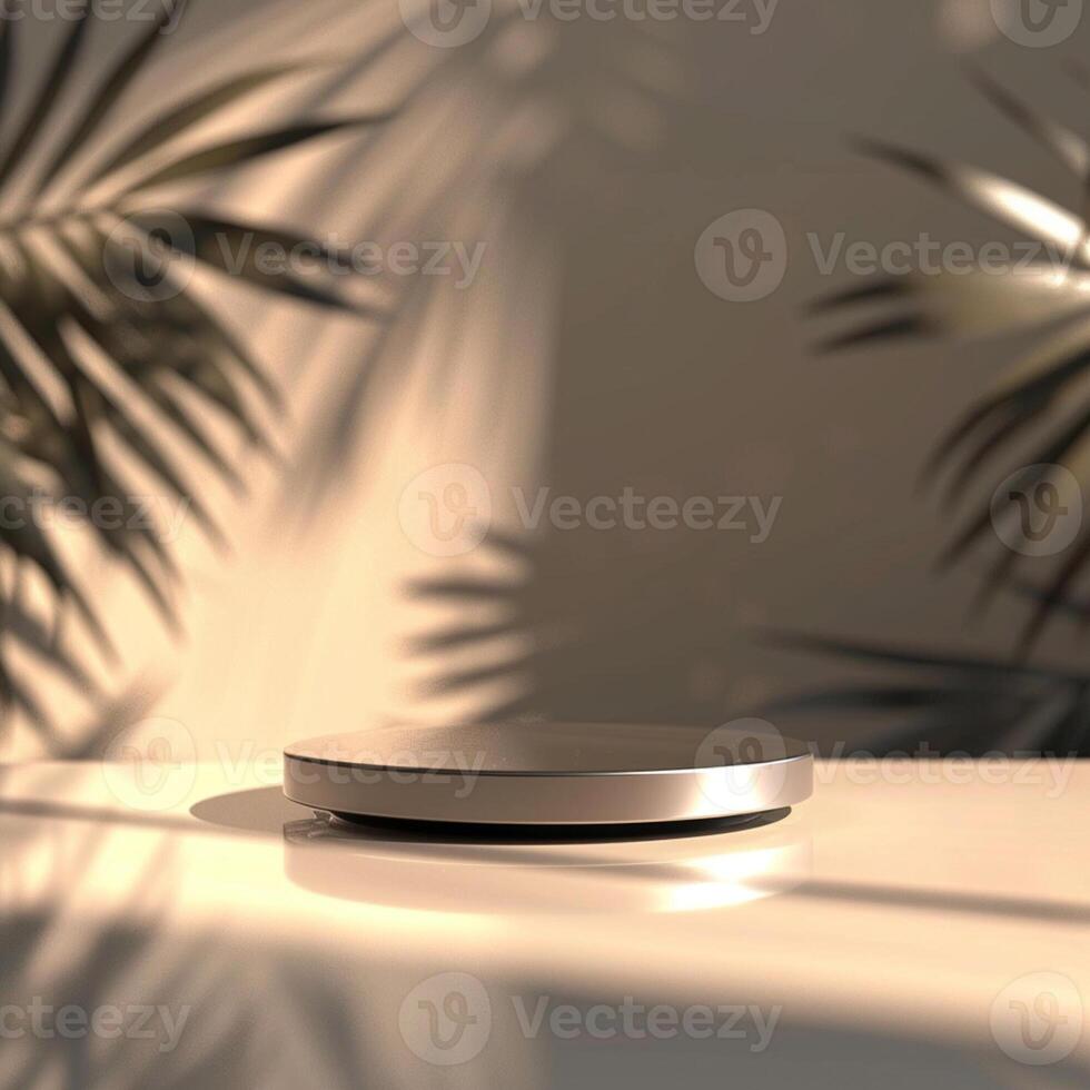 A white object on a table with a palm tree in the background photo