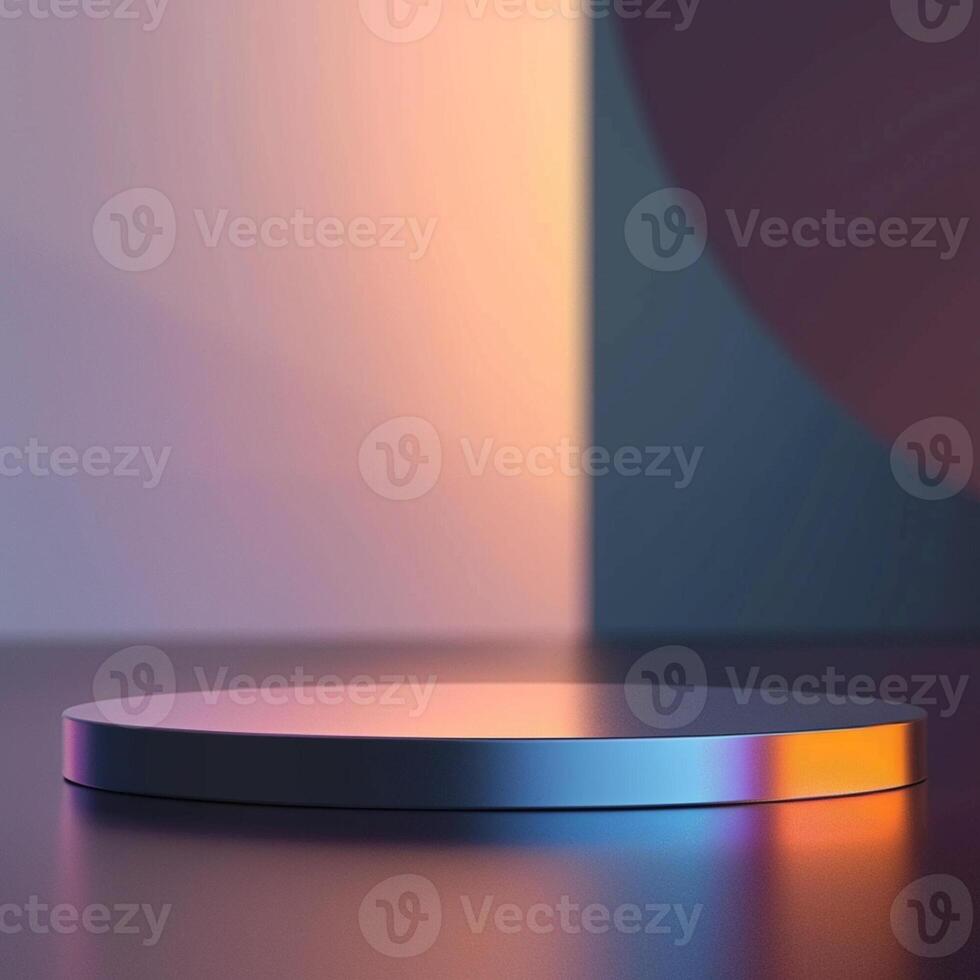 A round table with a colorful background photo