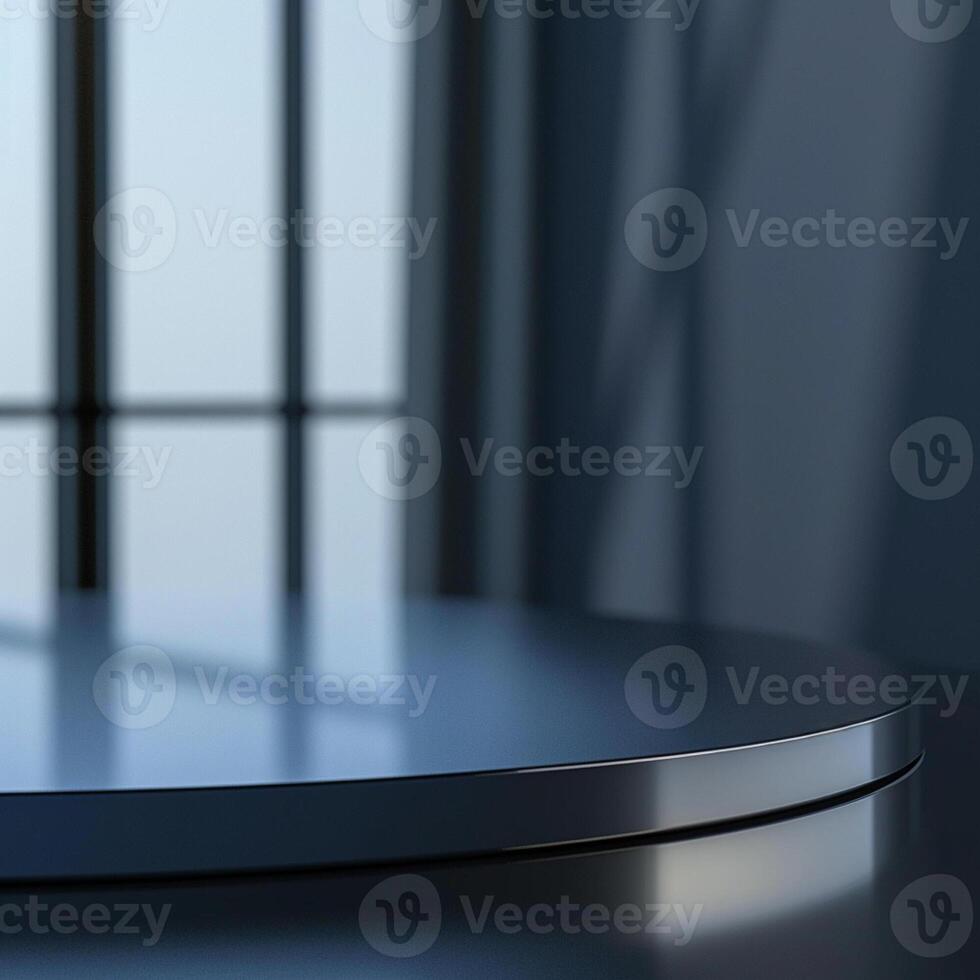A table with a circular surface in front of a window photo