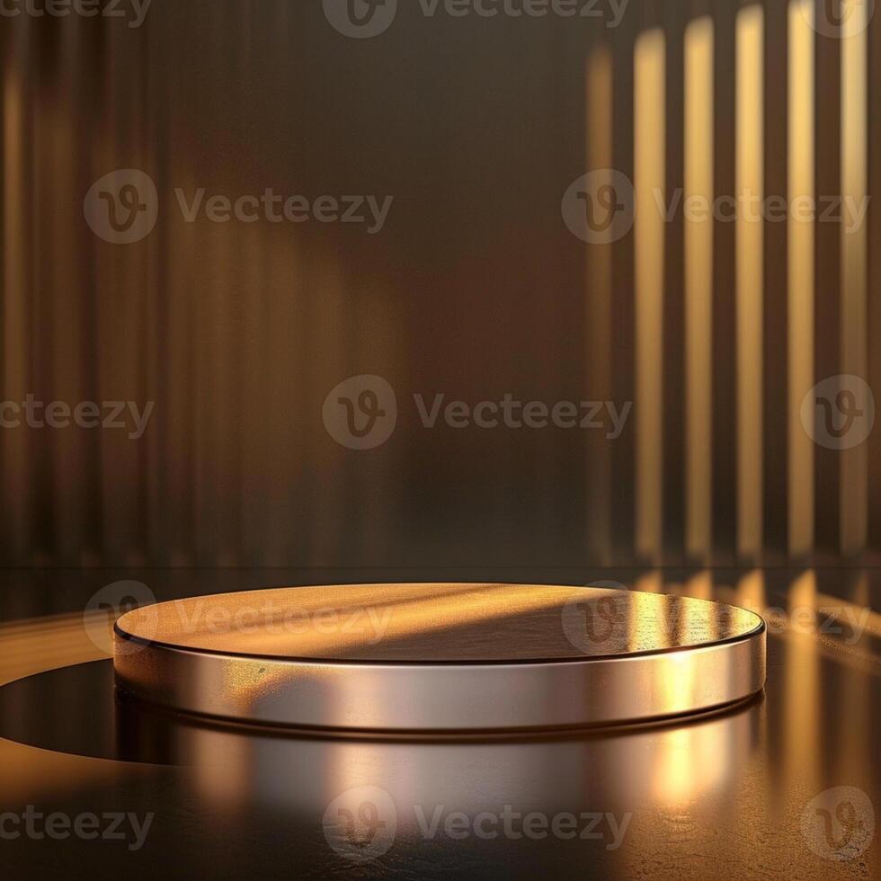 An empty podium in front of a wall photo