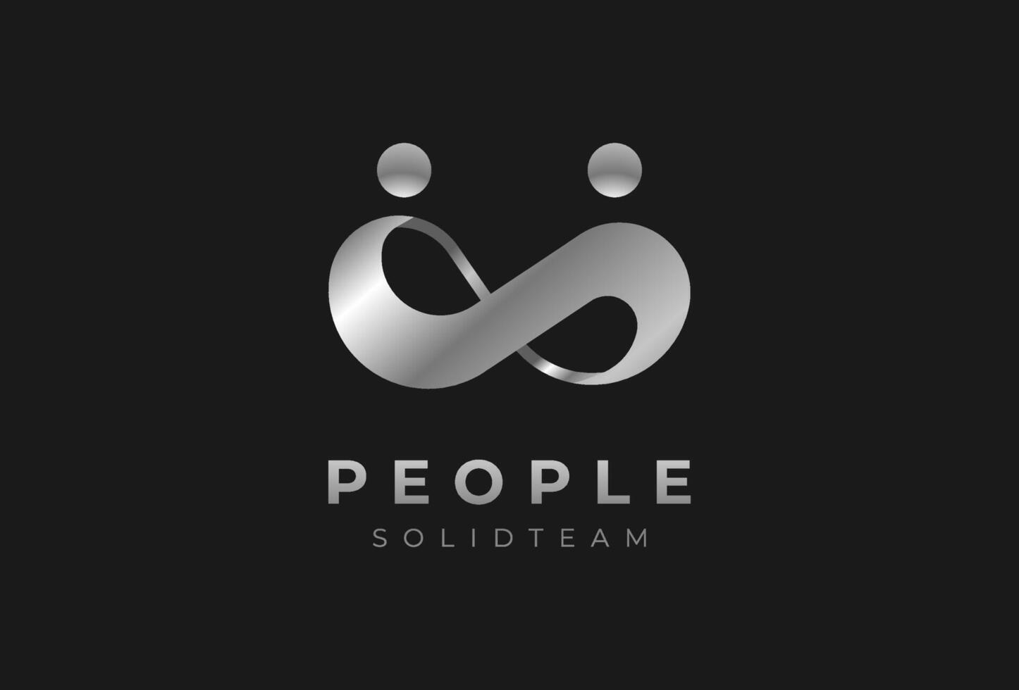 People logo design, human with infinity icon combination in silver color style, people Logo design template, illustration vector
