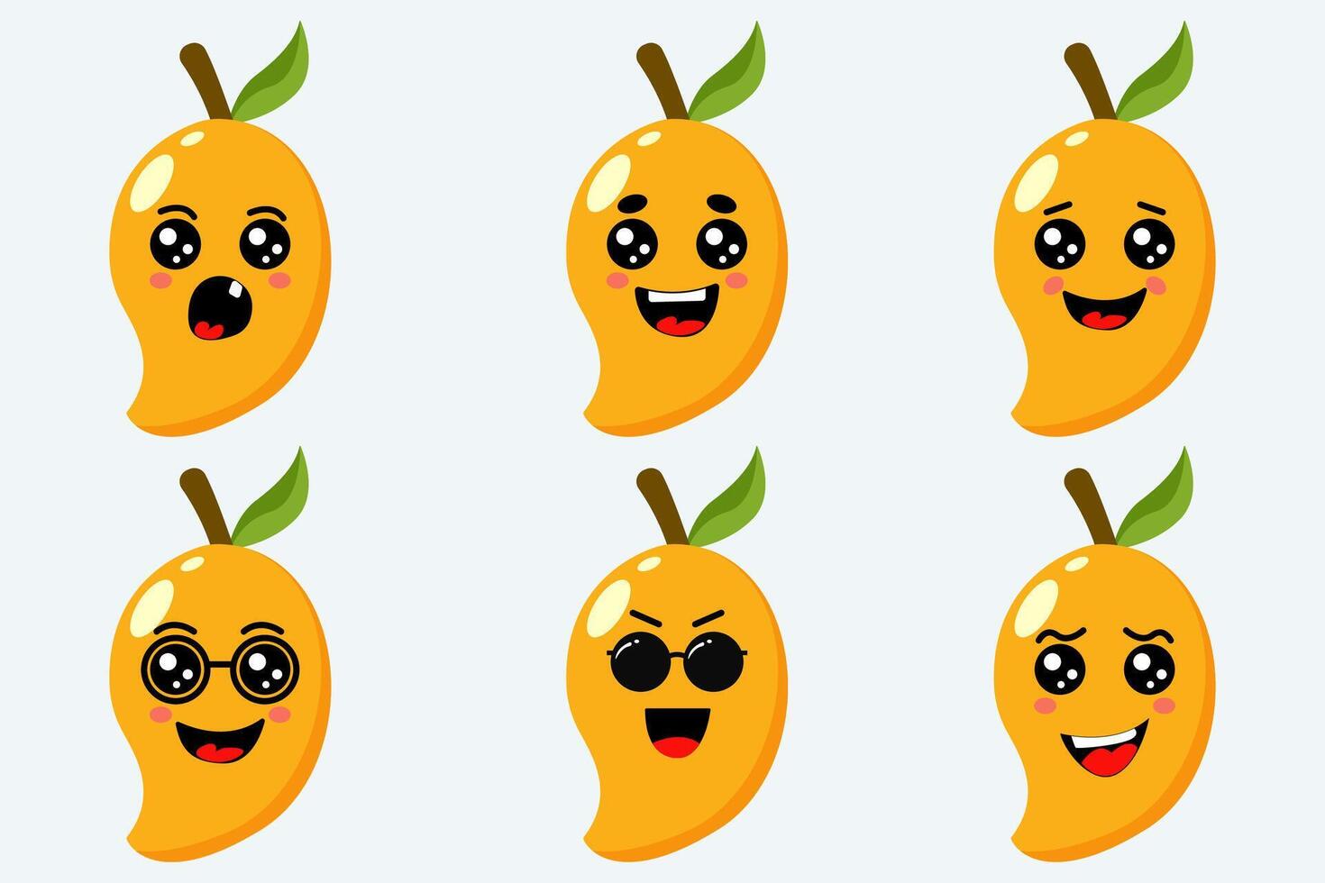 Set of Cute Cartoon Mango Fruit with Various Expressions vector