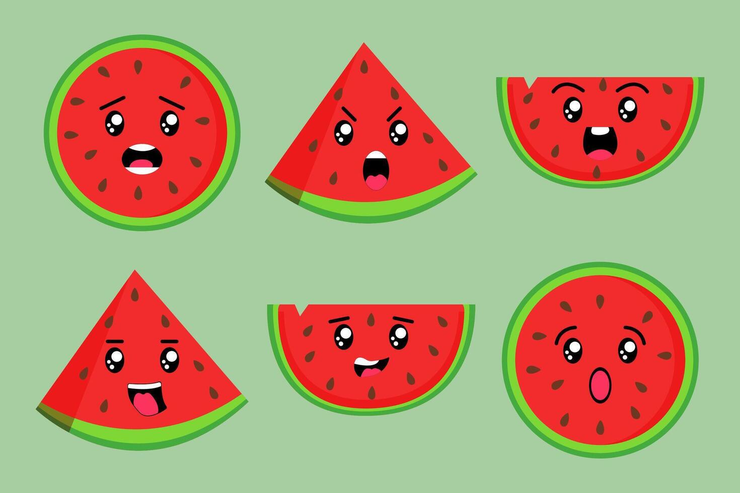 Set of Cute Cartoon Watermelon with Various Expressions vector