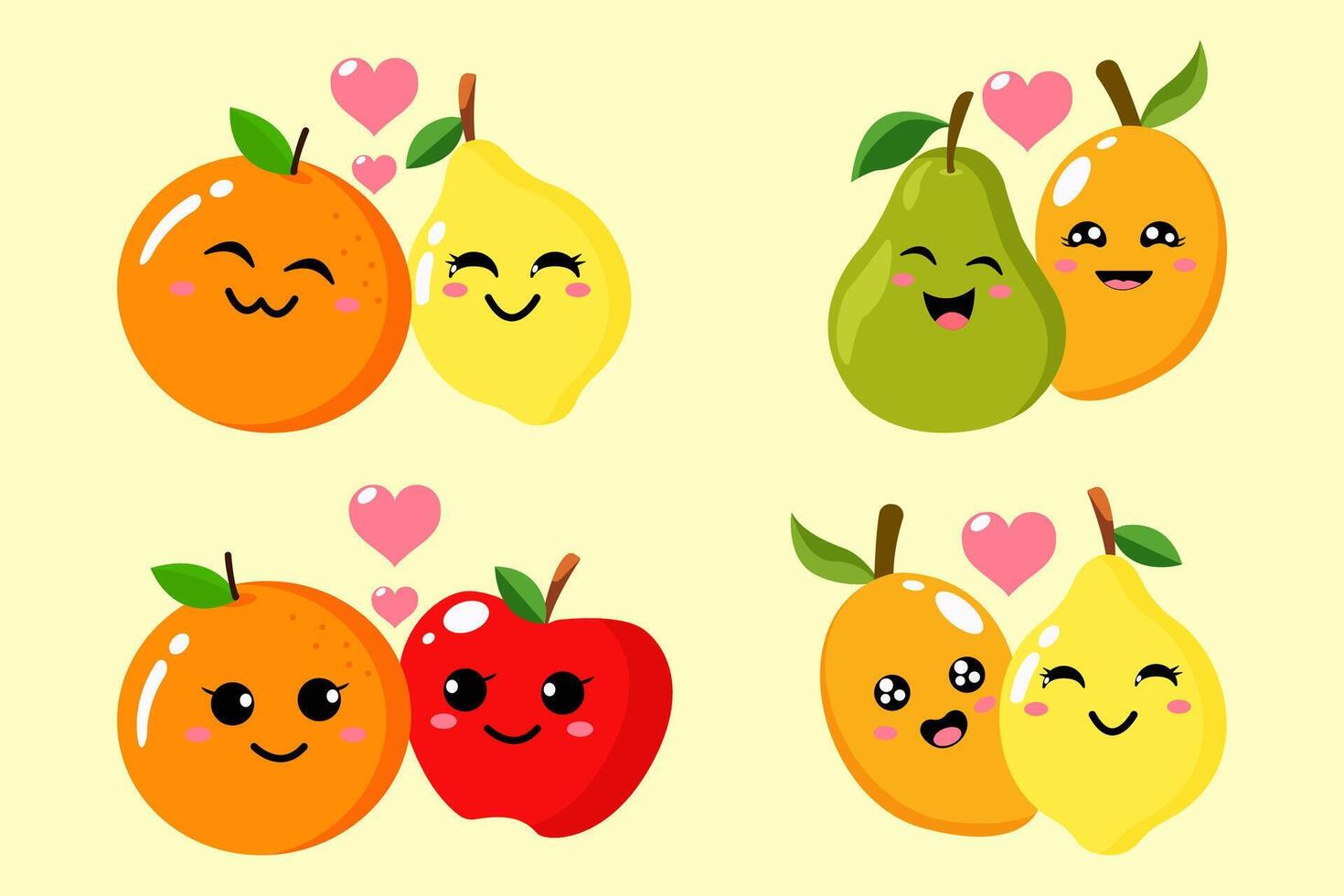 Collection Cute Fruit Couples in Love vector