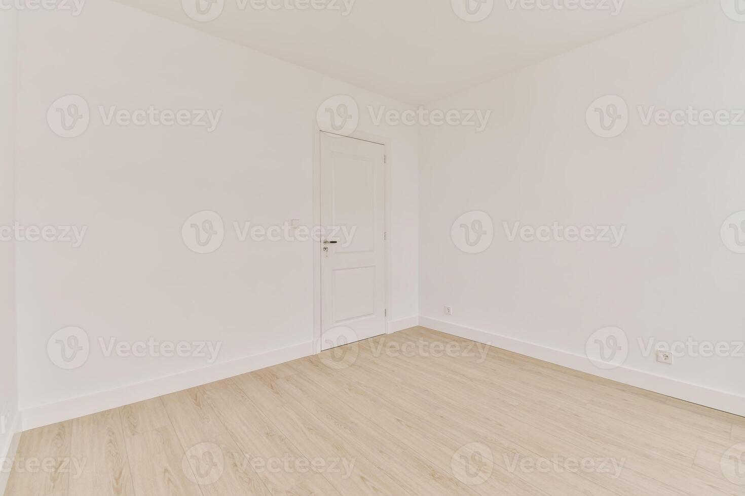 Empty room with white walls and wooden floors photo