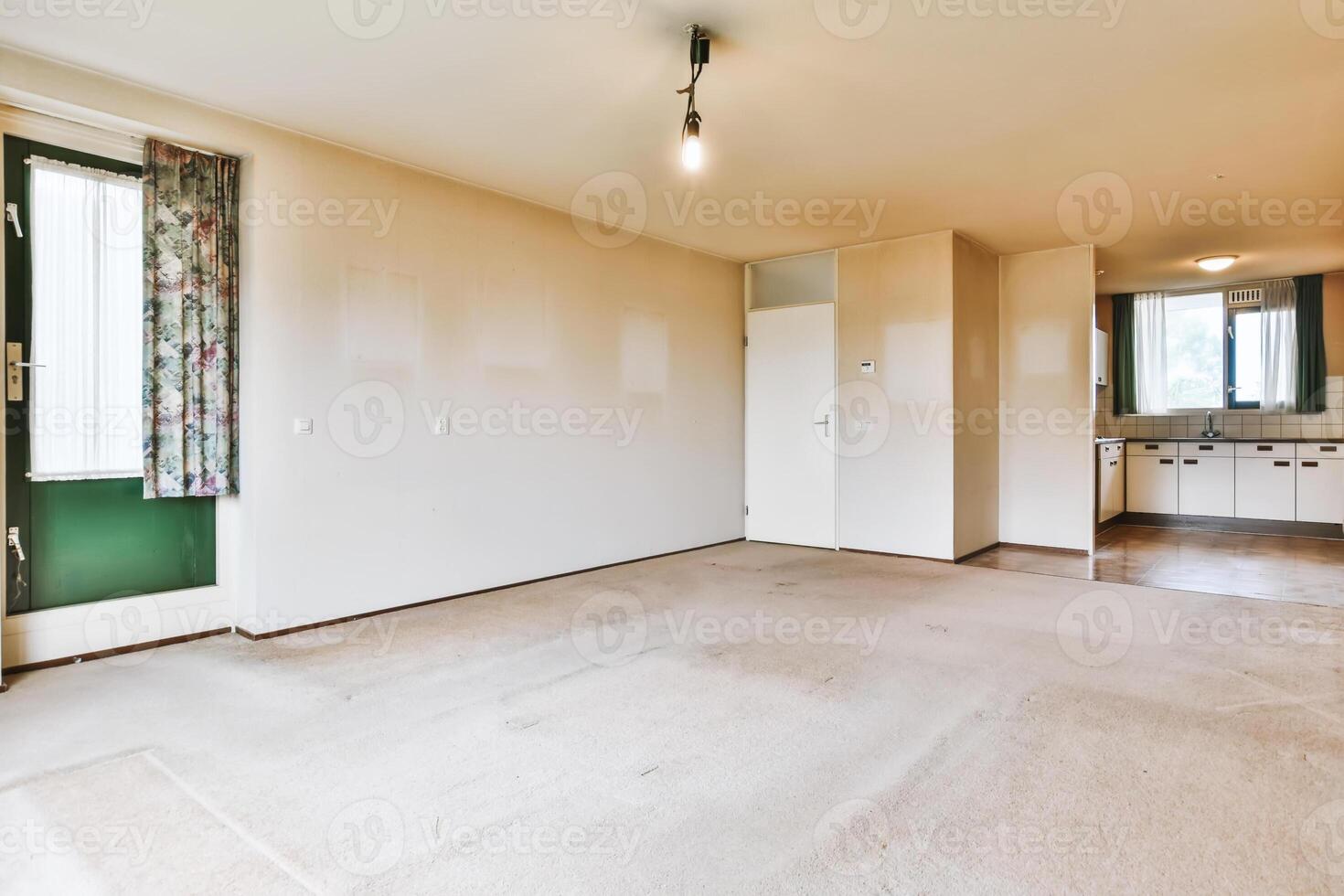 Empty room with carpet and a door photo