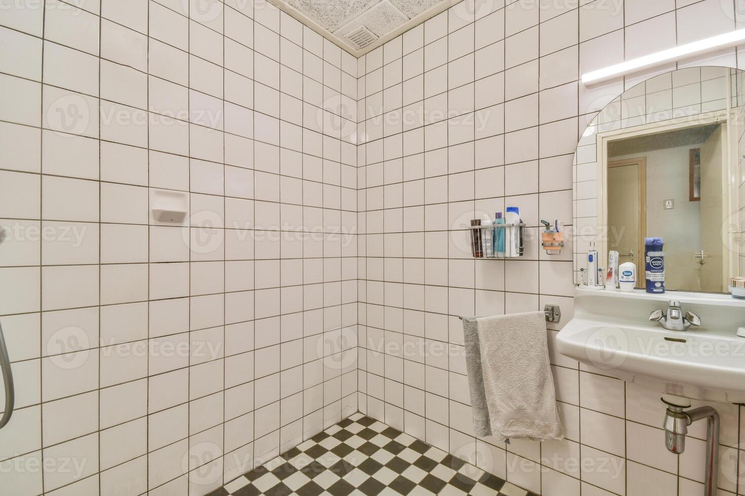 A bathroom with a sink, mirror and toilet photo