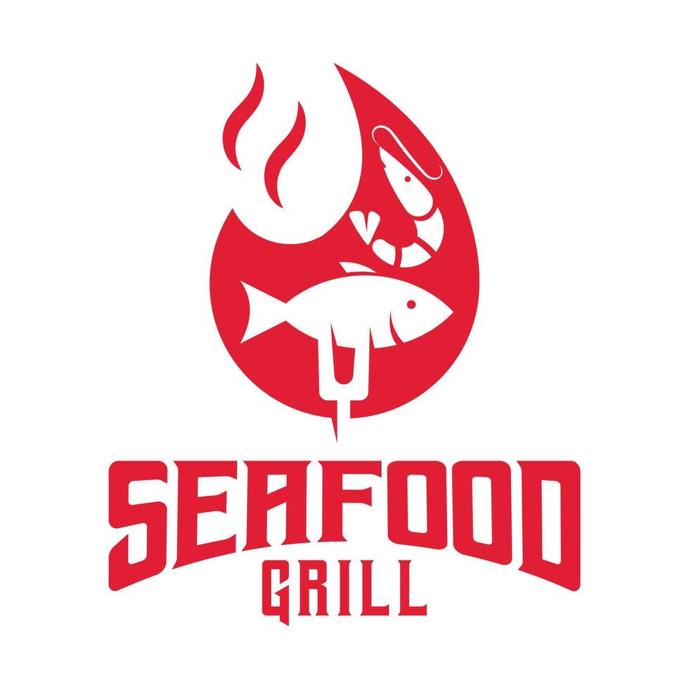 seafood grill flat minimalist logo design vector