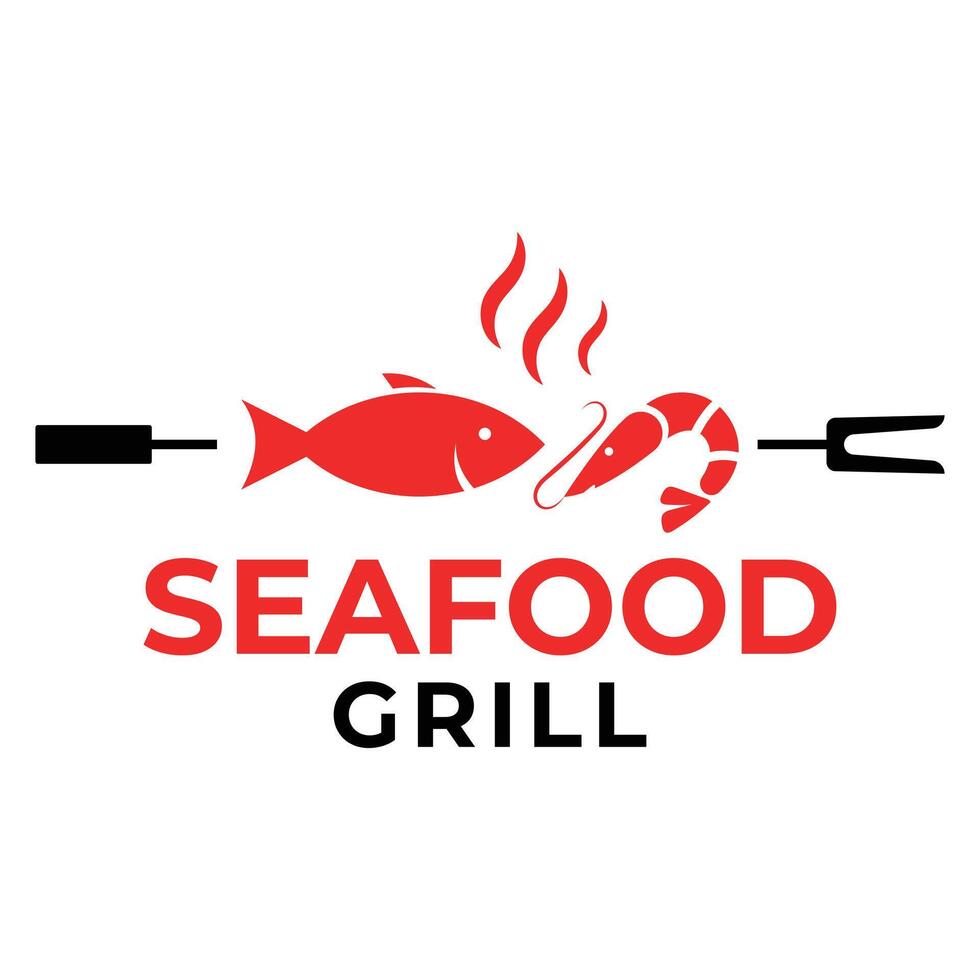 seafood grill fish and shrimp flat minimalist logo design vector