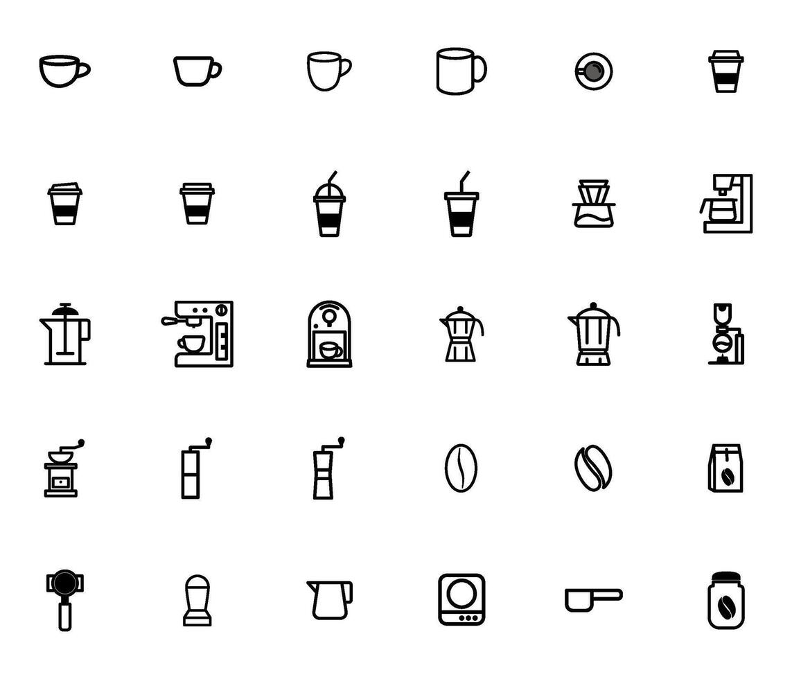 coffee outline icons set, illustration image vector