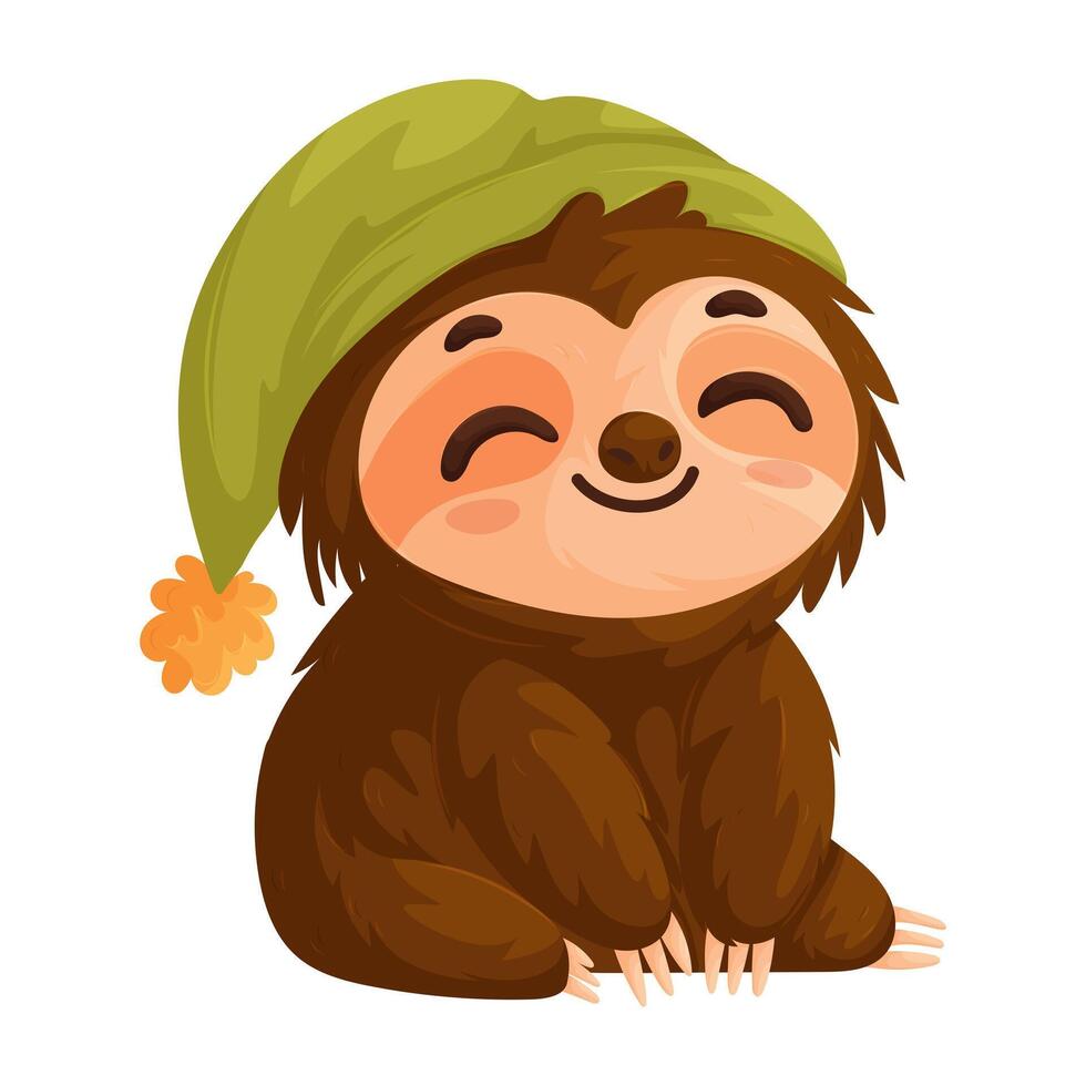 A cartoon slotty sloth wearing a green hat vector