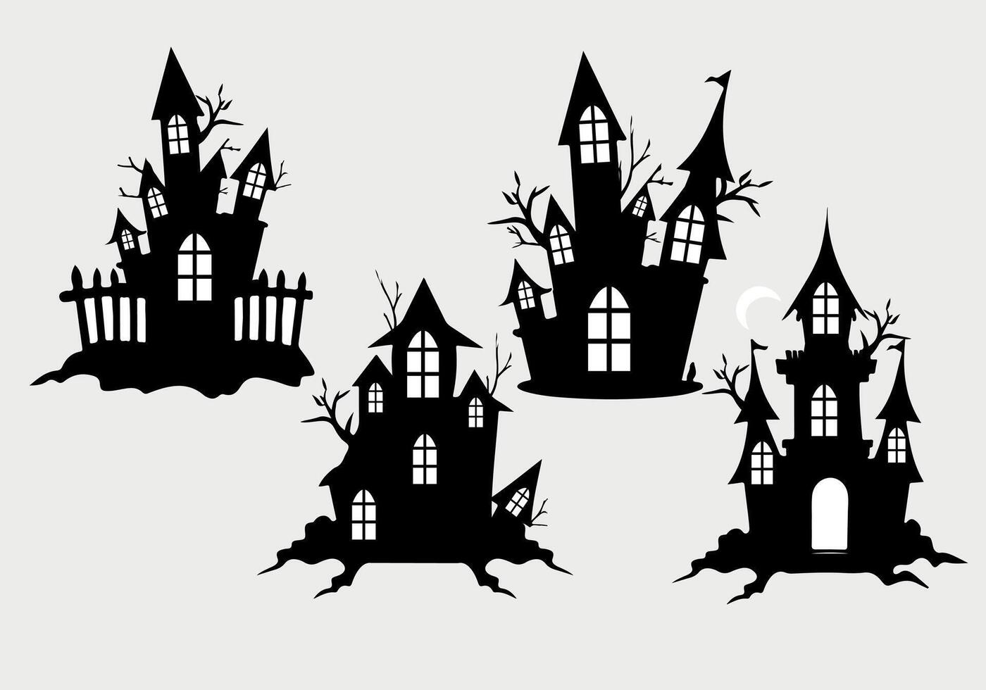 scary home silhouette collection and building illustration design vector