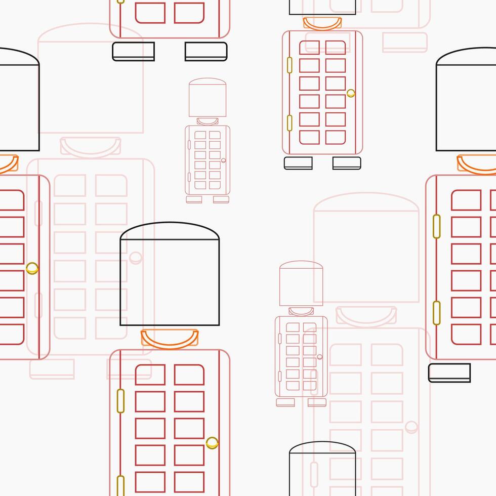 Editable Seamless Pattern of Combined Front View Typical English Royal Guard and Telephone Booth as Iconic Vectorized Illustration in Outline Style of England Culture Tradition Design Background vector