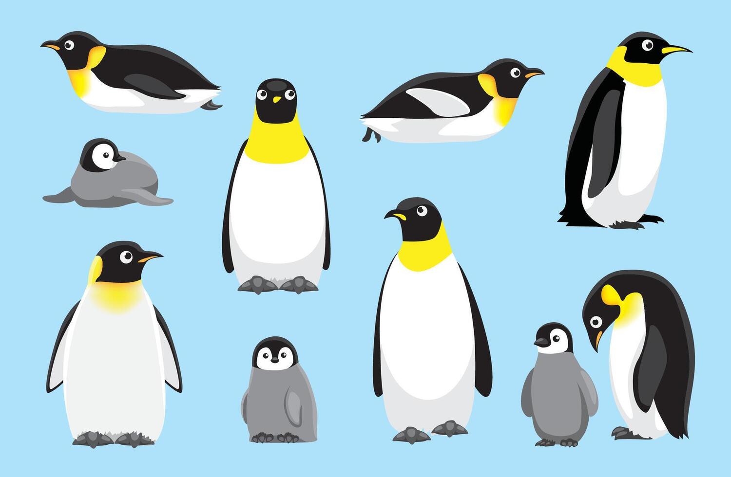 Emperor Penguin Chick Cute Bird Winter Set Cartoon vector