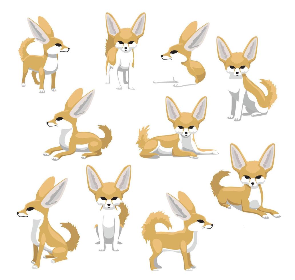 Fennec Fox Poses Cute Cartoon Illustration vector