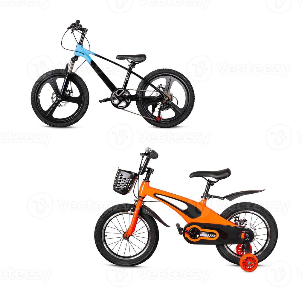 Modern electric fat tire bikes isolated on white photo
