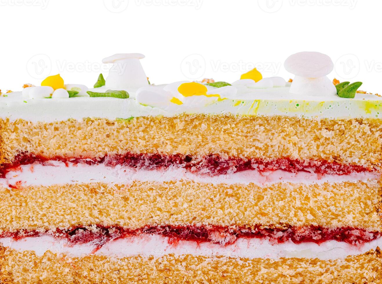 Delicious layer cake with butter cream and strawberry jam filling photo