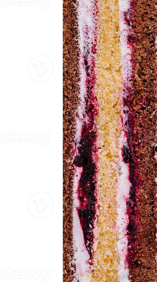 Delicious layered cake with cream filling showing its texture photo