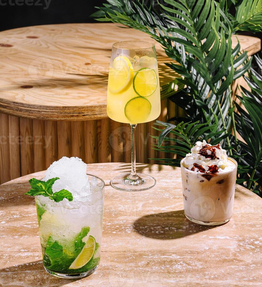 Enjoying a moment of relaxation with delicious and refreshing drinks on a sunny day photo