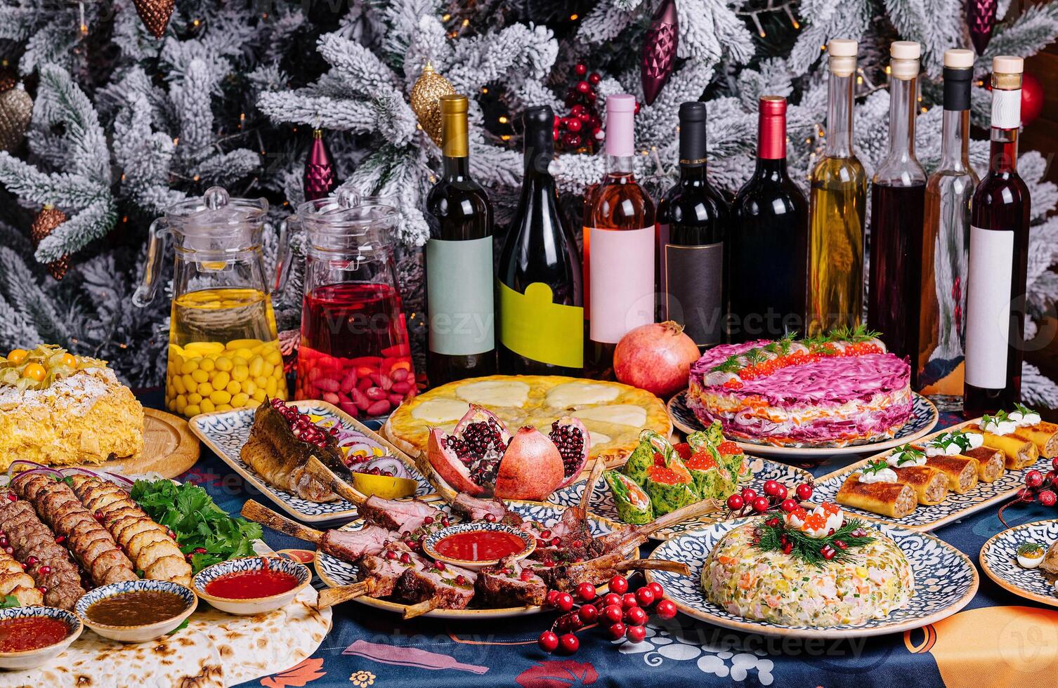 Festive holiday banquet spread with assorted dishes photo