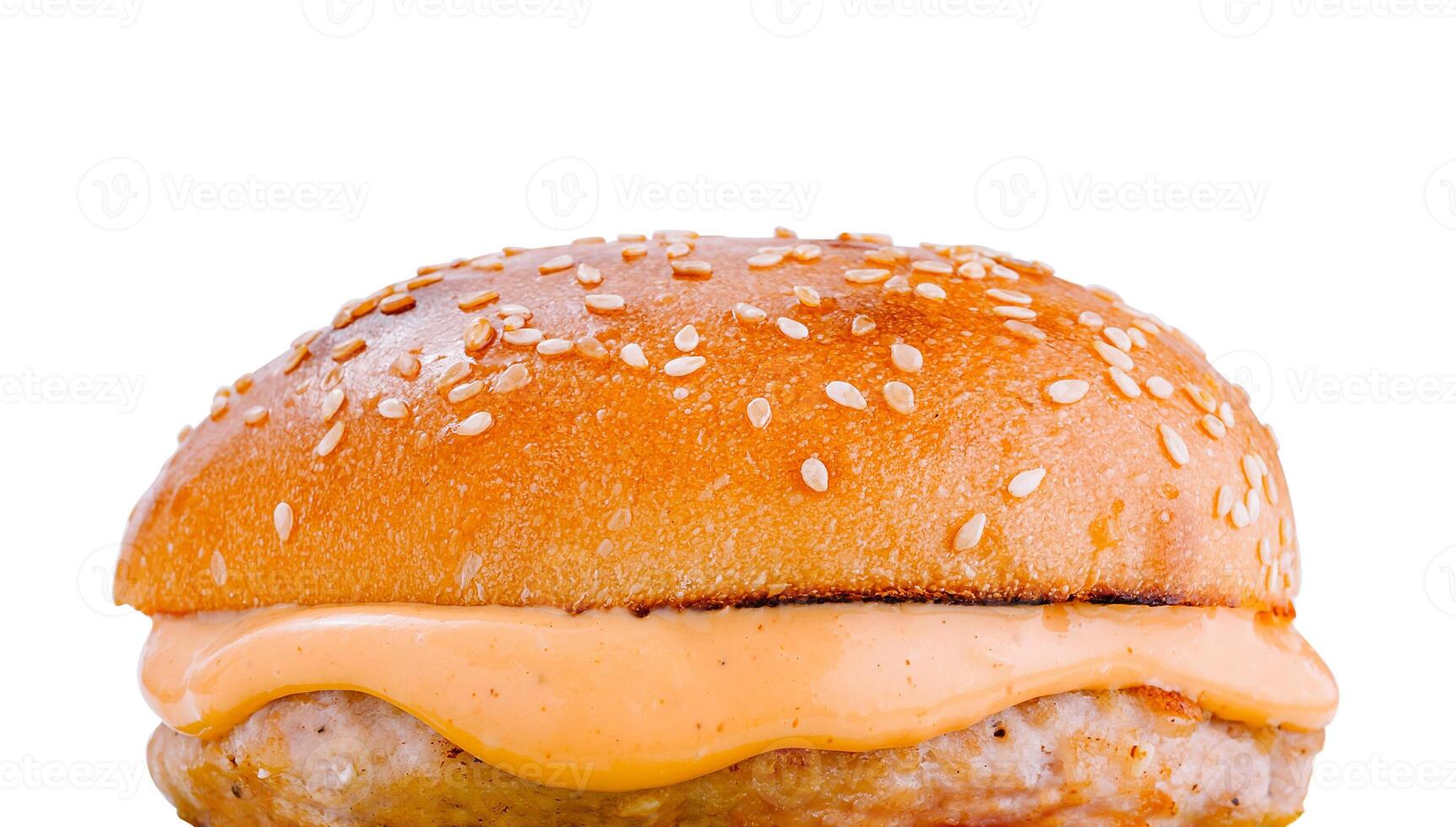 Delicious burger with sesame seeds on a white background photo