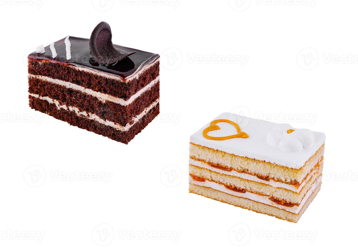 Two delicious cakes isolated on white background photo