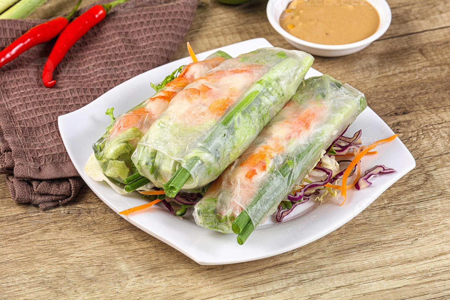 Vietnamese spring roll with prawn and salad photo
