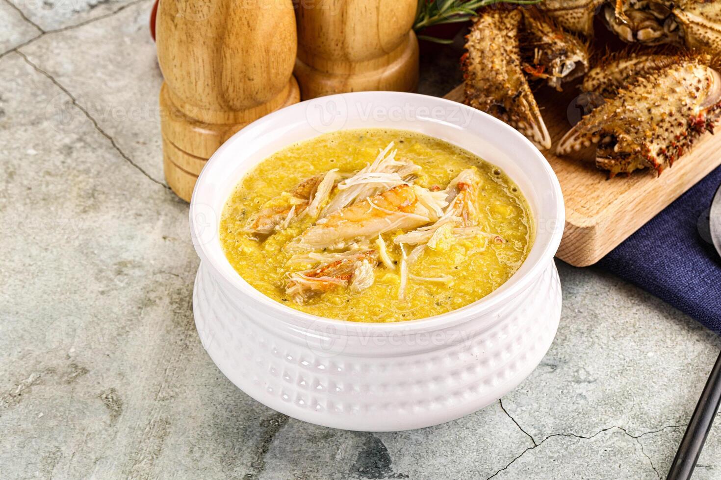 Corn cream soup with crab photo