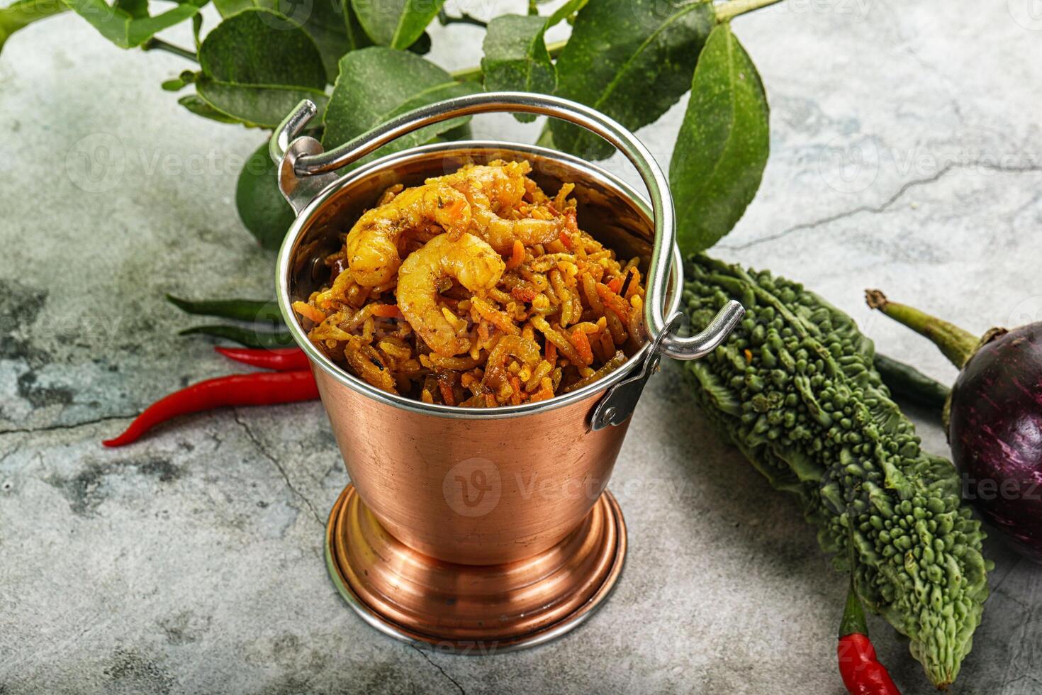 Indian cuisine - briani with prawns photo
